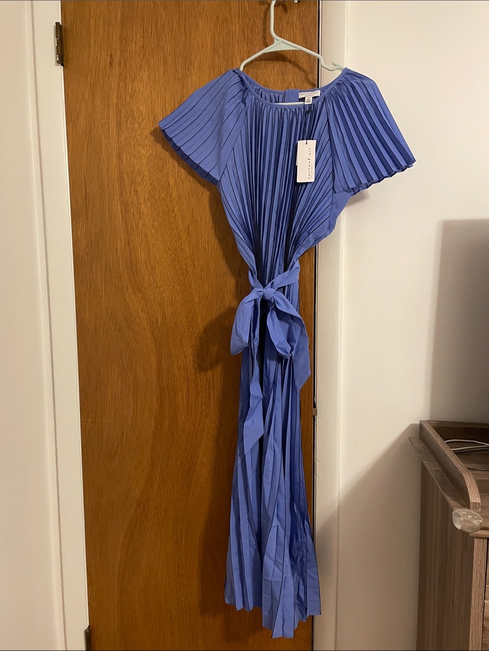 Maternity Pleated Tie-Waist Maxi Dress - Periwinkle Blue